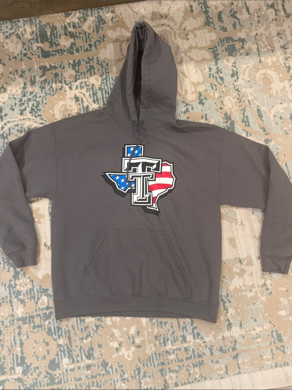 Men's Hoodie in Charcoal with Texas Flag and Texas tech Graphic